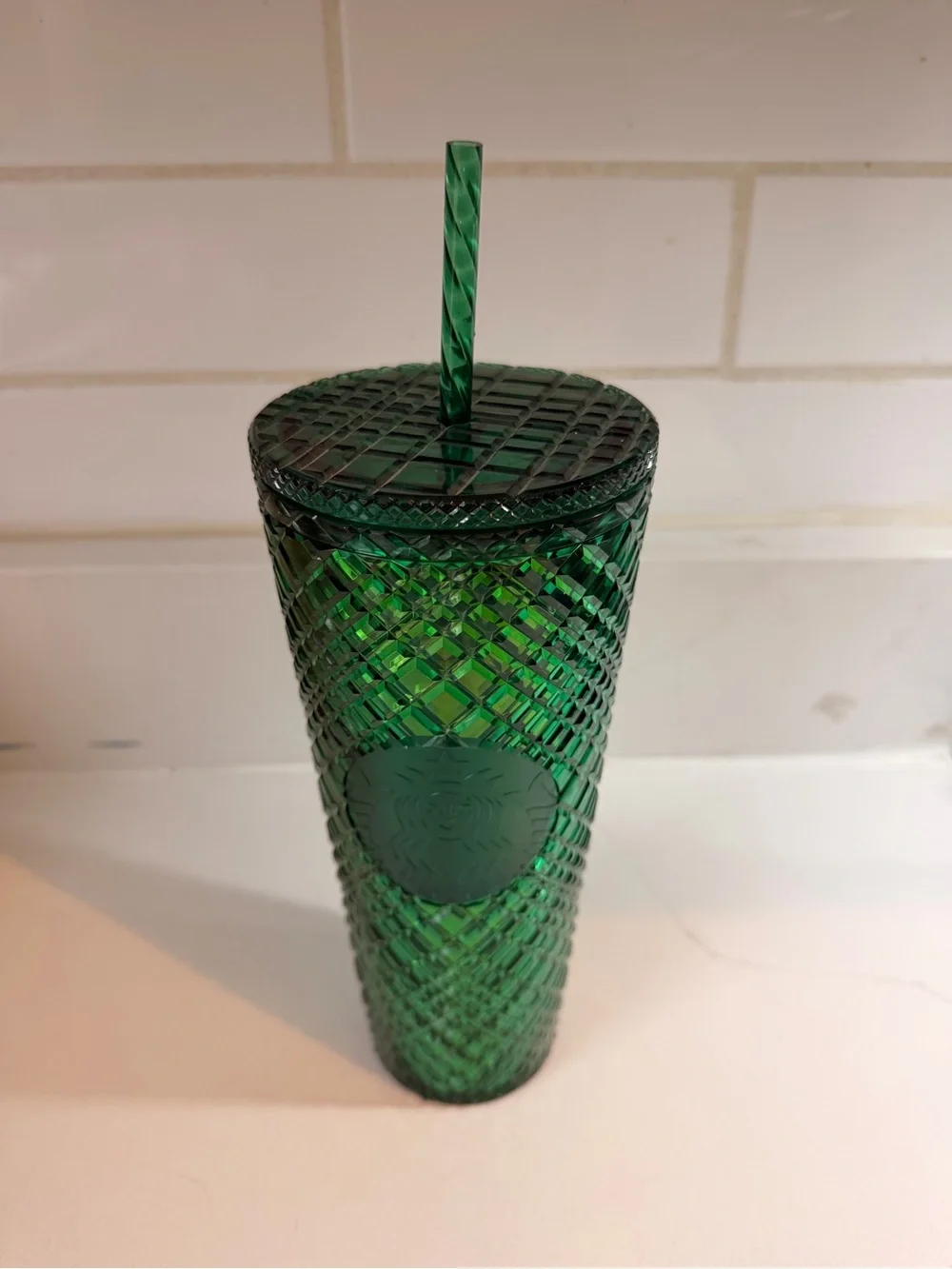 Starbucks Emerald Green Textured Cold Cup with Straw